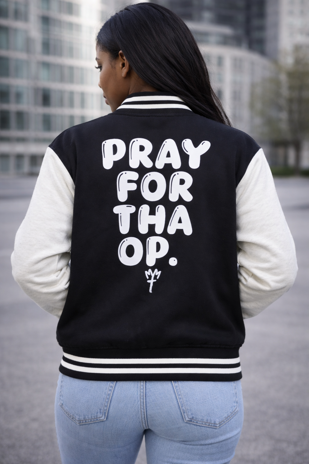 Pray For Tha Op Varsity Jacket | Cross & Crown Streetwear Jacket | MIHI Brand